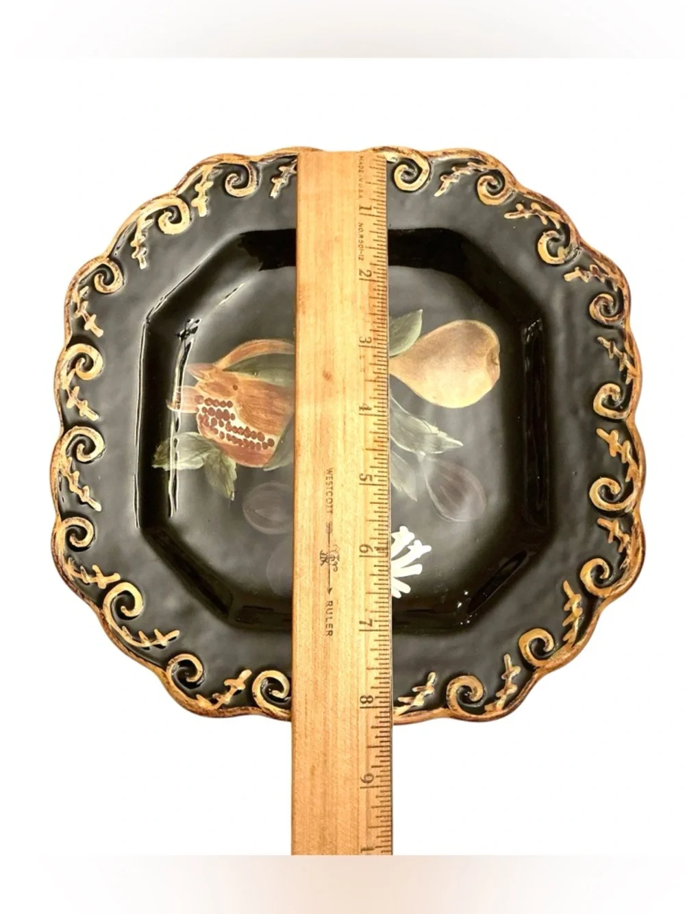 Raymond Waites Pompeii Fruit Salad/Dessert MCM Black Plates 8 1/2” Set of 4